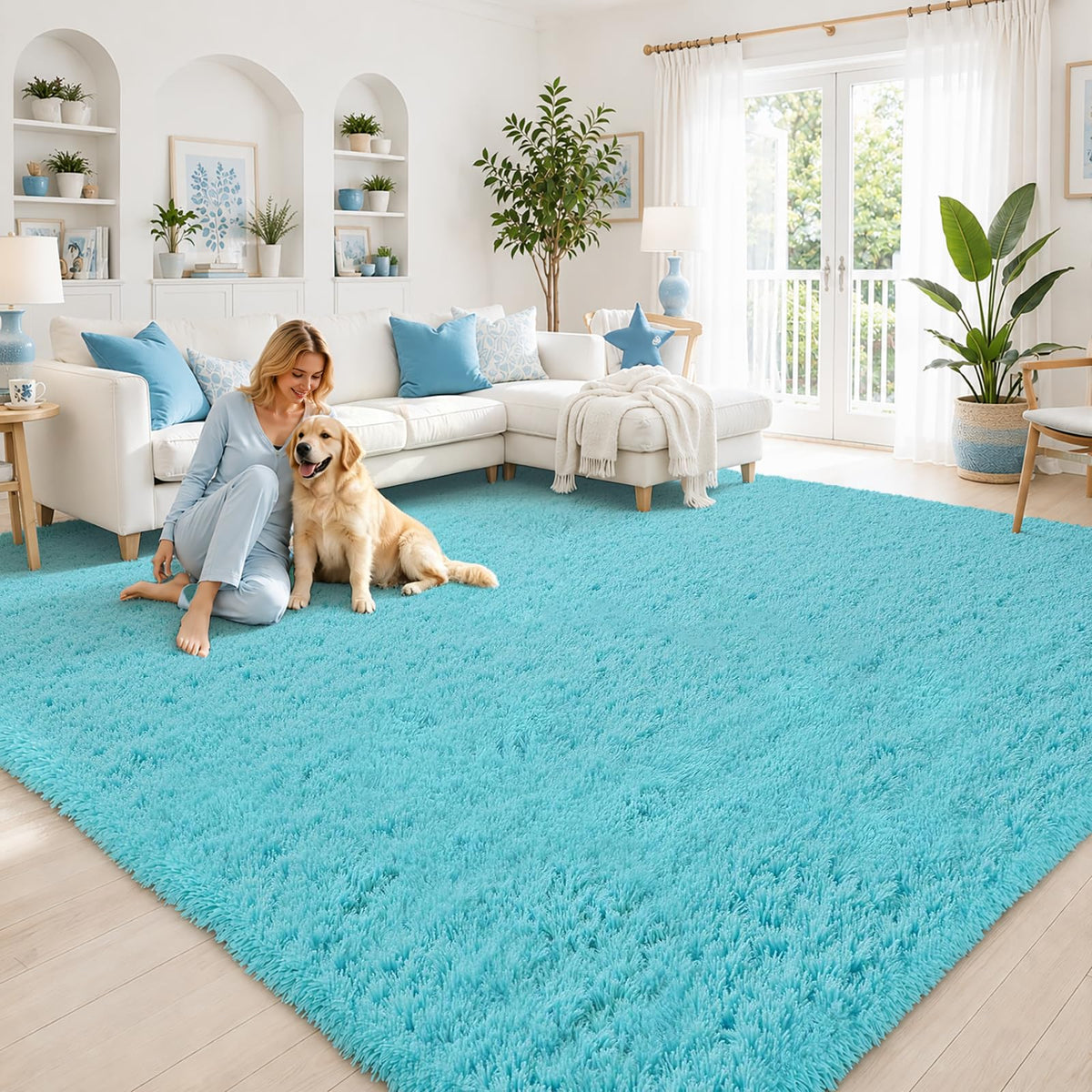 8x10 Area Rugs for Living Room,Cream Large Shaggy Carpet Plush Furry Rug
