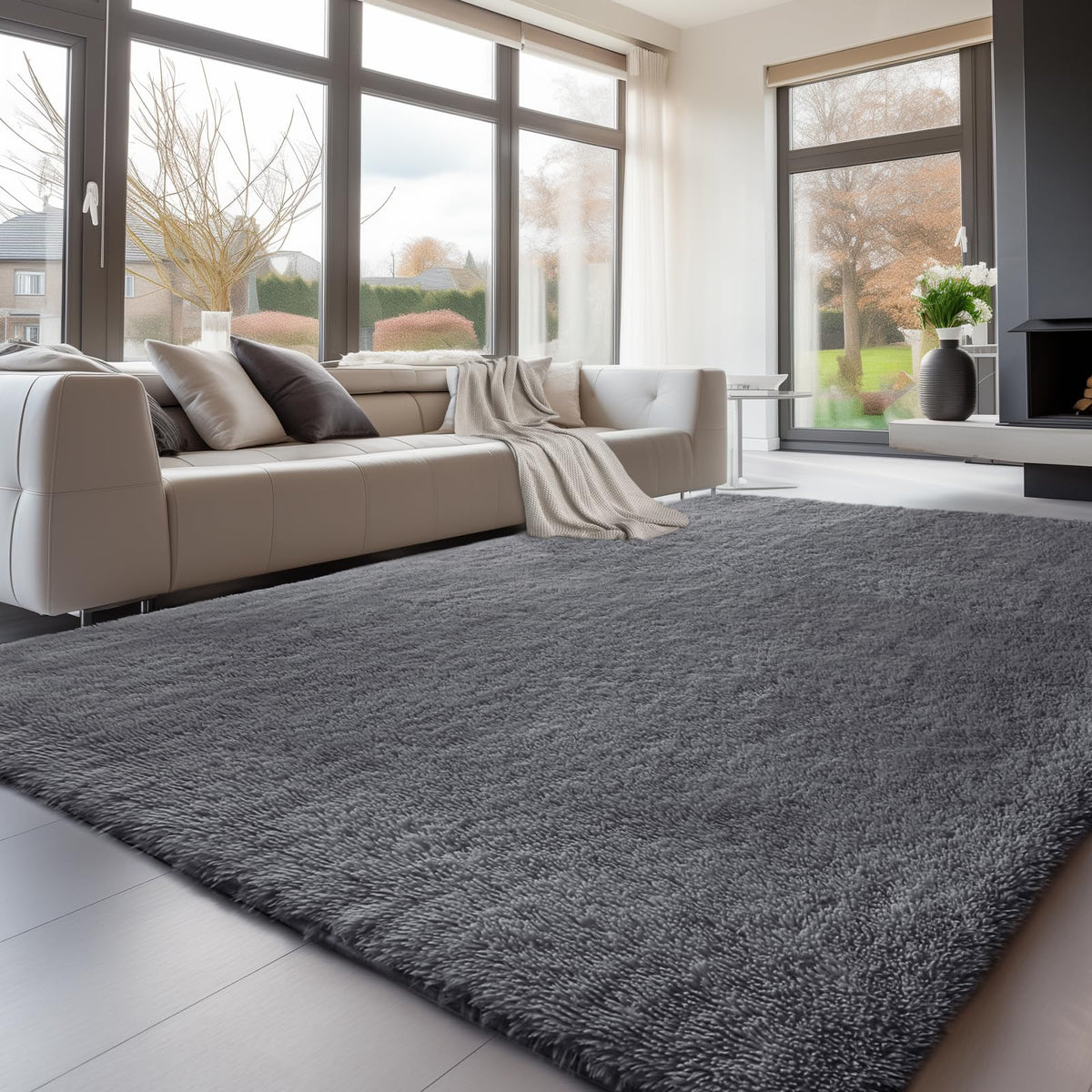 Sour Lemon 8x10 Area Rugs for Bedroom Living Room, Fluffy Shag Cream