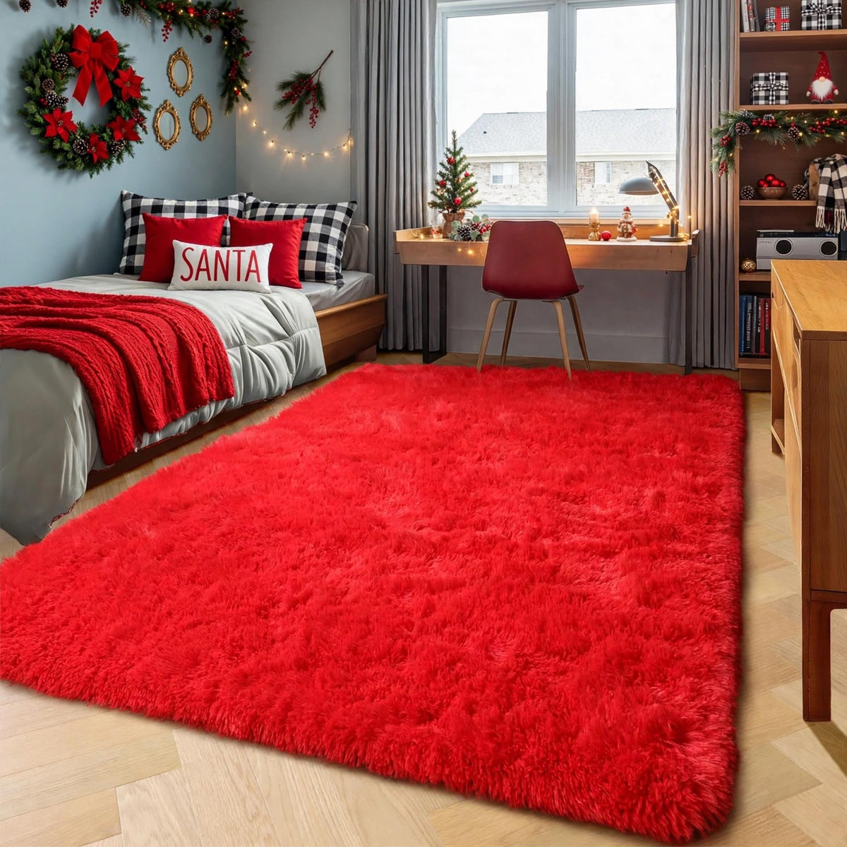 Area Rugs for Living Room Bedroom, 5x8 Fluffy Tie-Dyed Light Grey Shag Rug