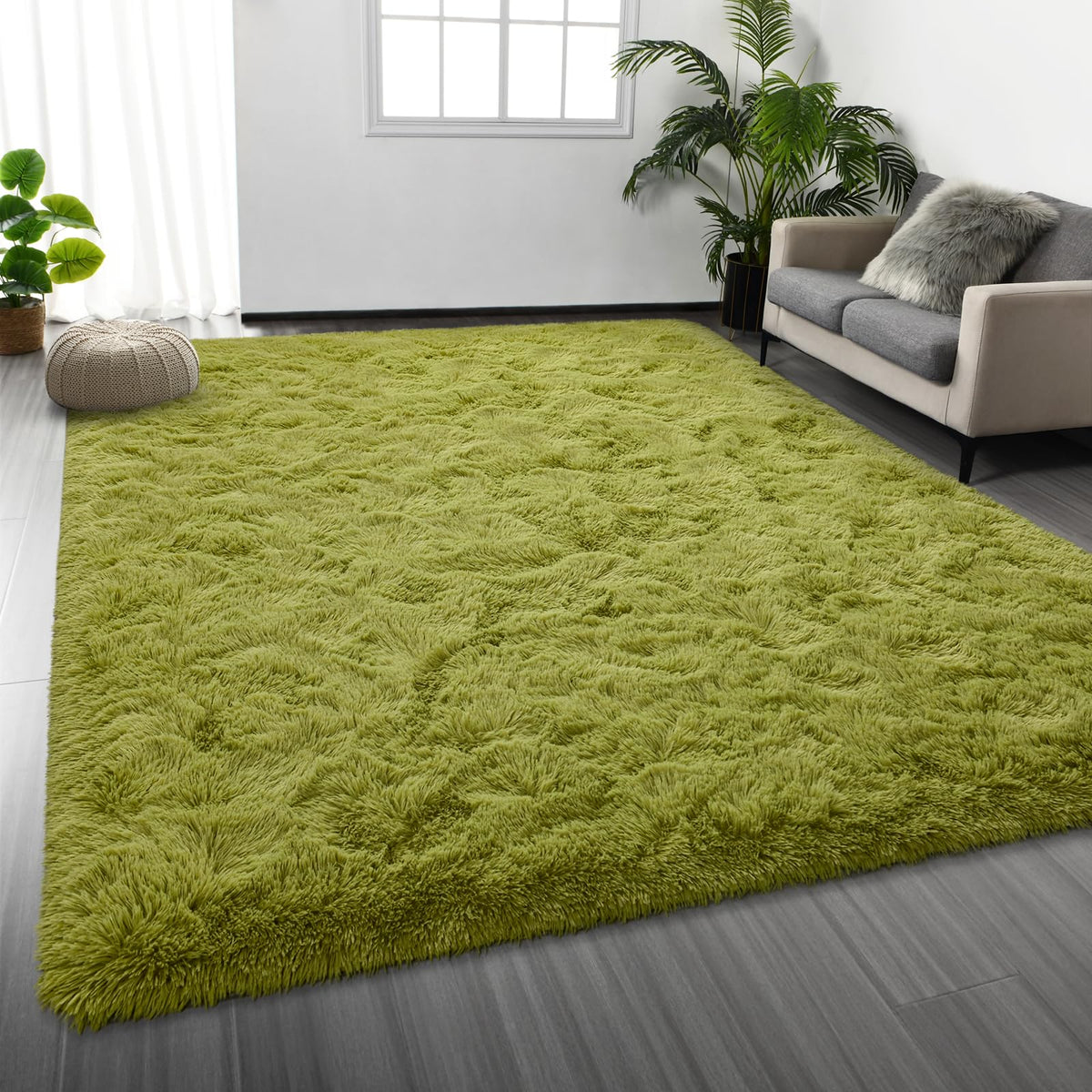 Deerhoo Large Shag Area Rugs 6 x 9, Tie-Dyed Plush Fuzzy Rugs, Dark Grey