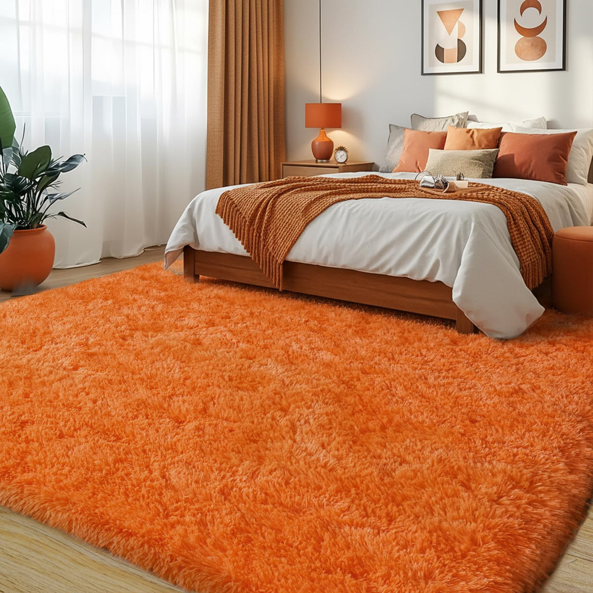 Large 8x10 Area Rugs for Living Room, Tie-Dyed Yellow Soft Shag Rug