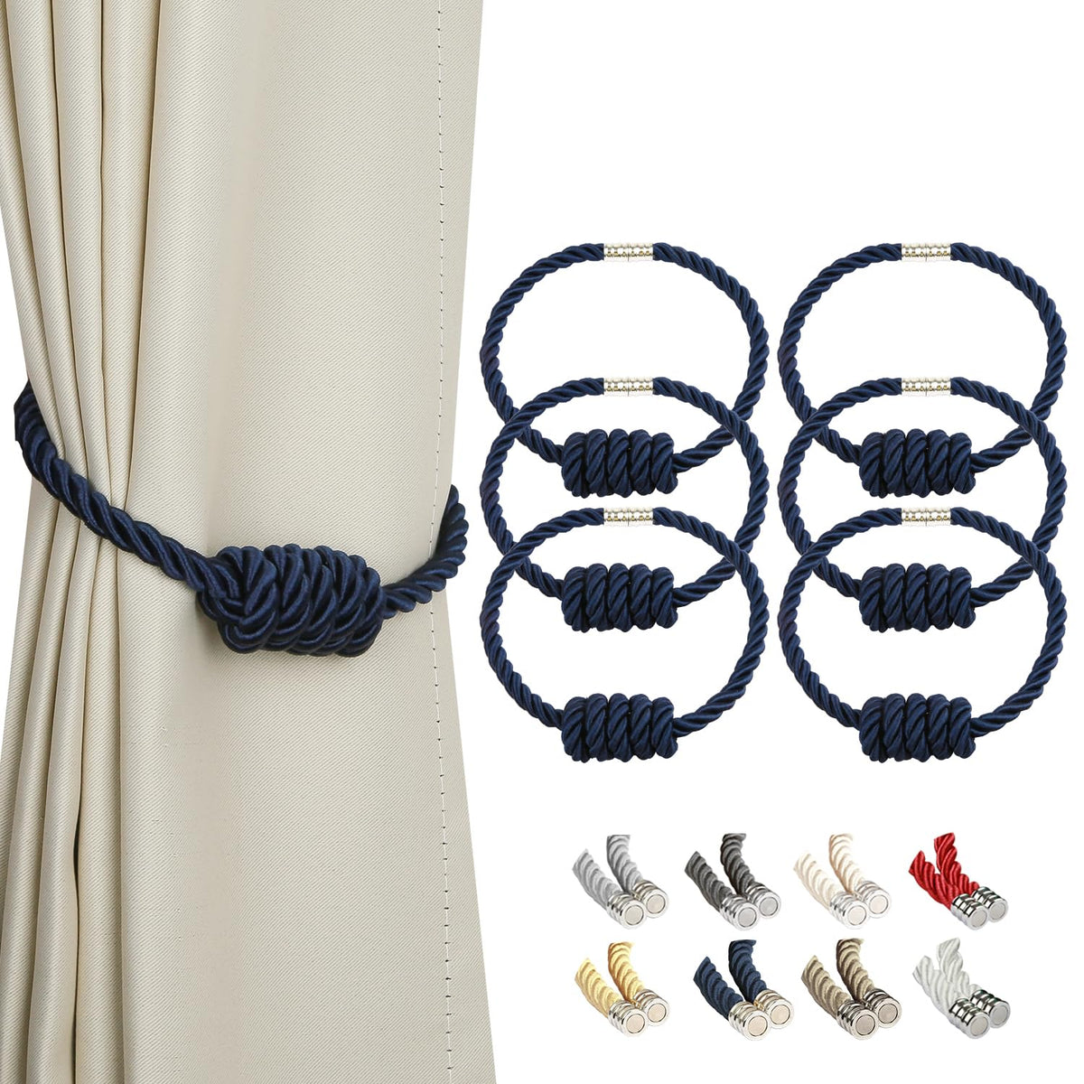 BEL AVENIR Magnetic Jute Curtain Tiebacks 2 Pack Hand-Woven Curtain Ties