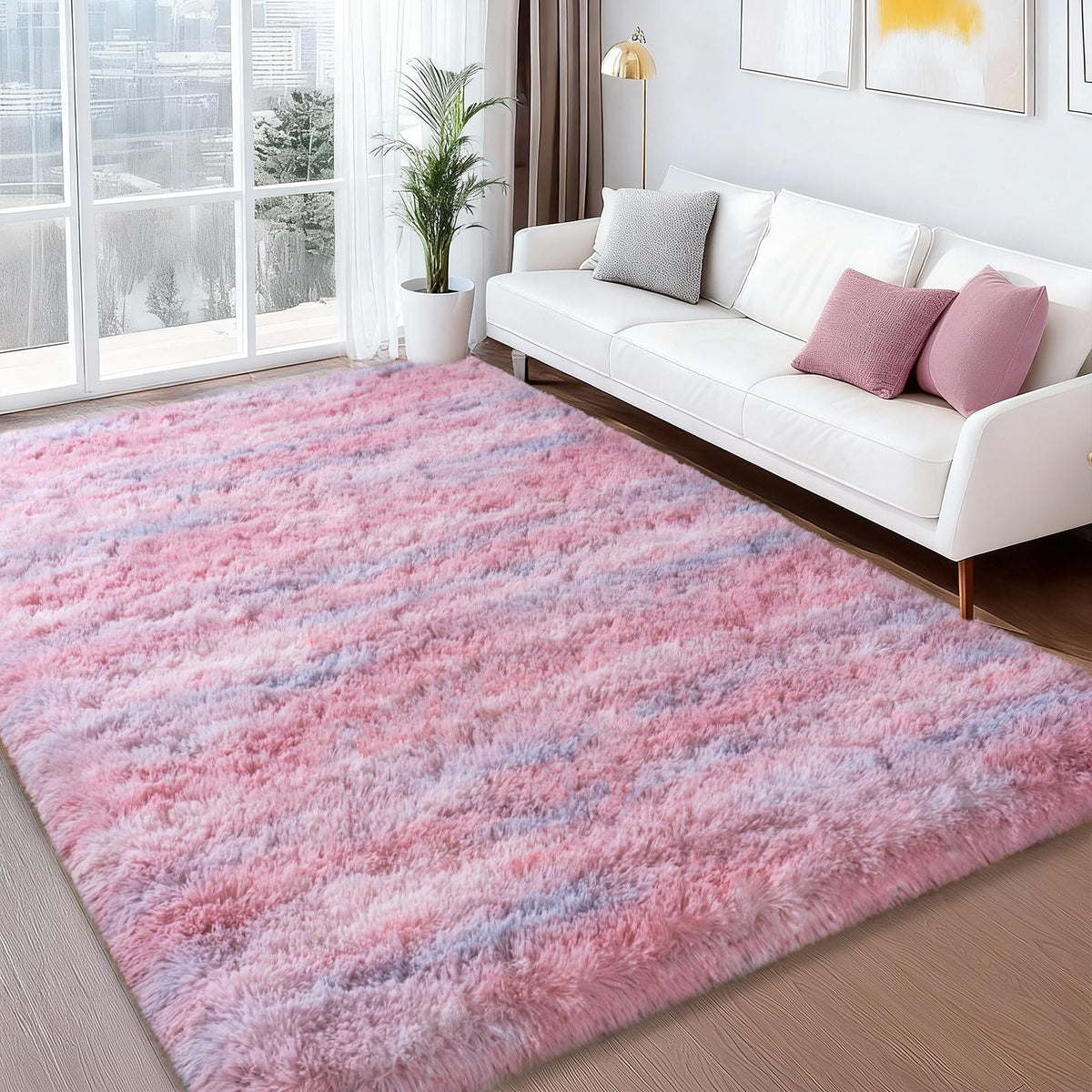 8x10 Large Shag Rugs for Living Room, Washable Abstract Grey