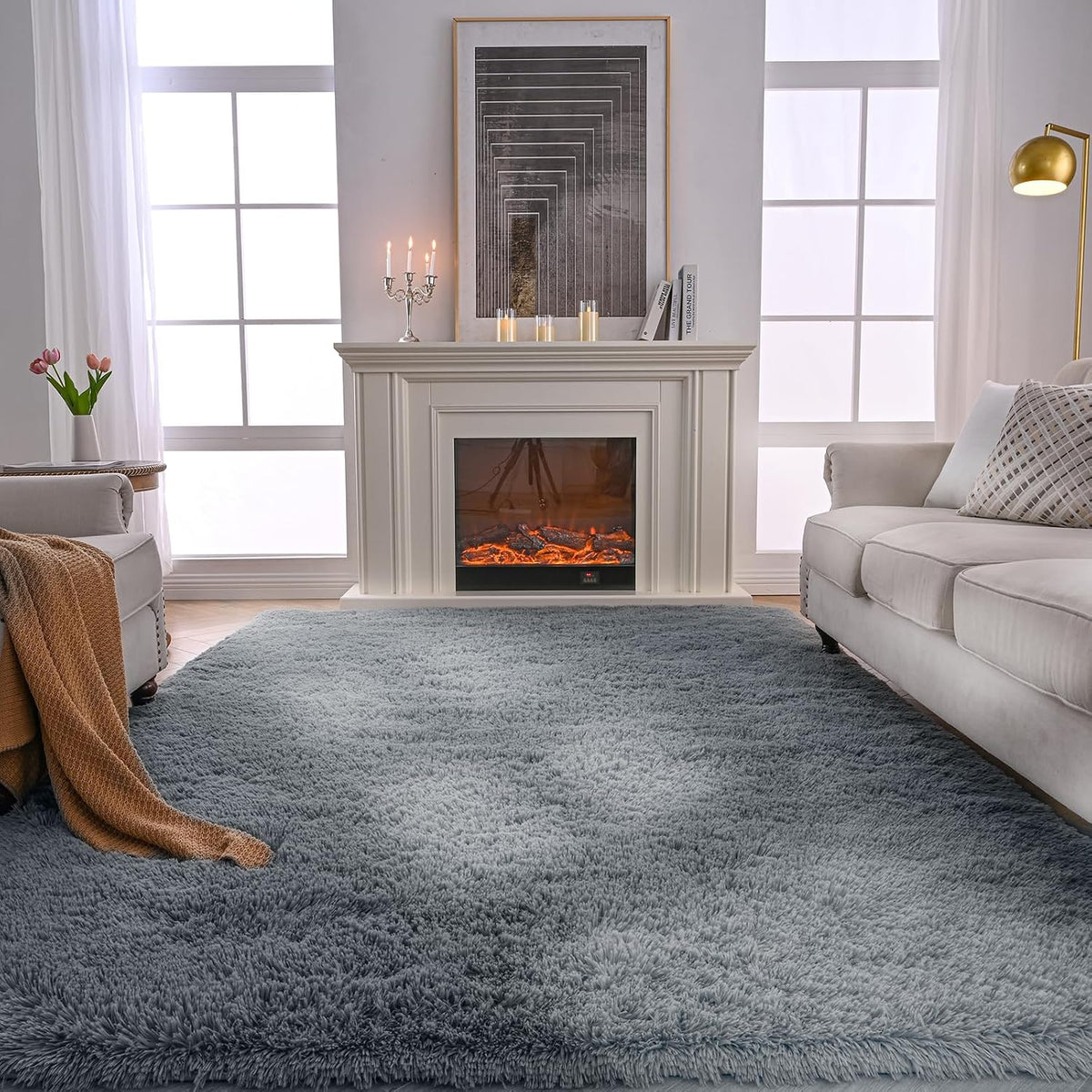 Grey Shag Rug for Living Room 6x9 - Soft Fluffy Plush Area Carpet