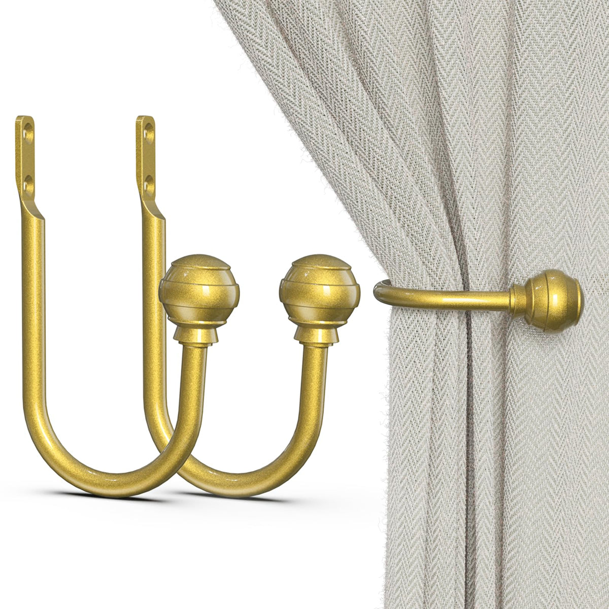 Hion Curtain Holdbacks Black 2pcs, Curtain Tiebacks Wall Mounted Hooks