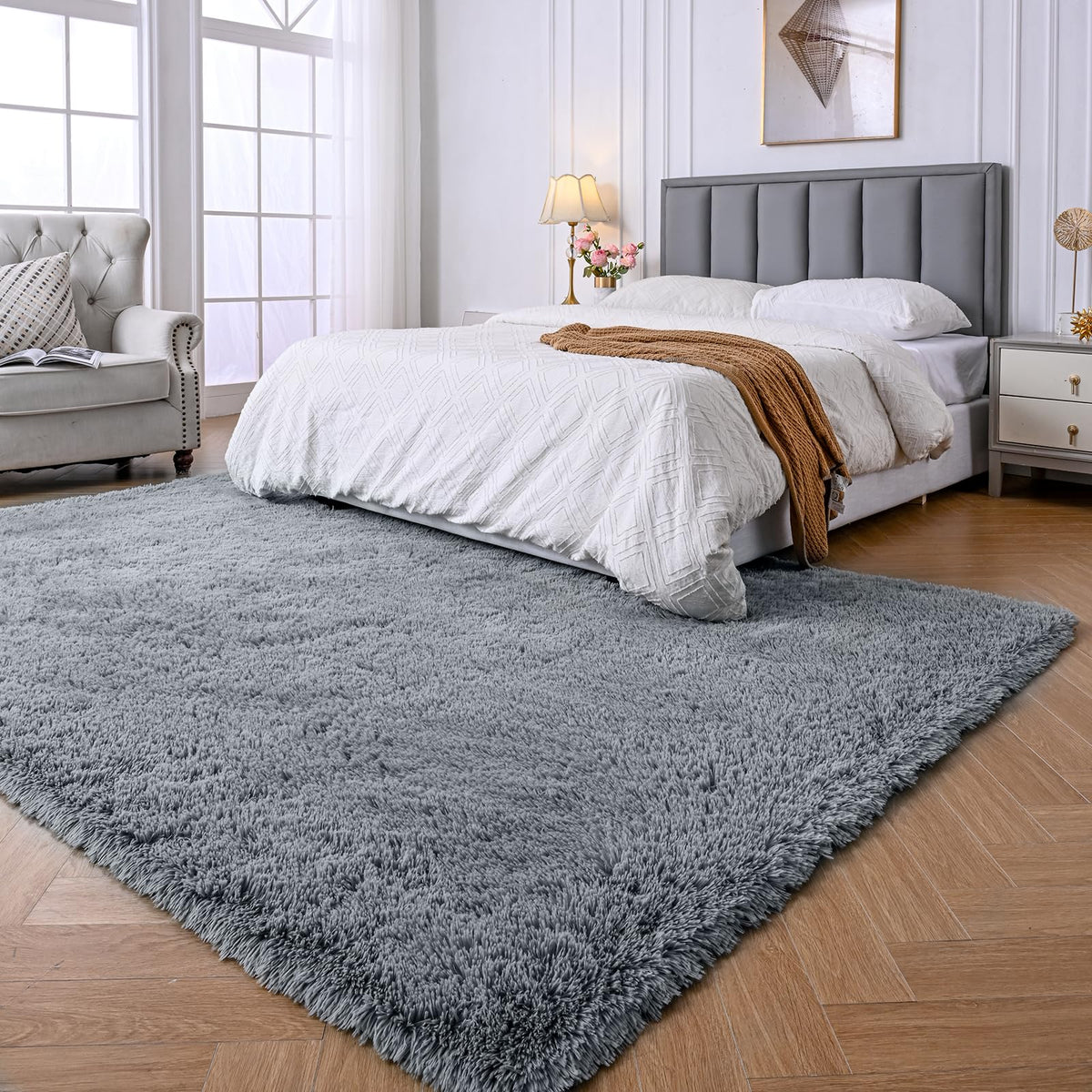 Grey Shag Rug for Living Room 6x9 - Soft Fluffy Plush Area Carpet