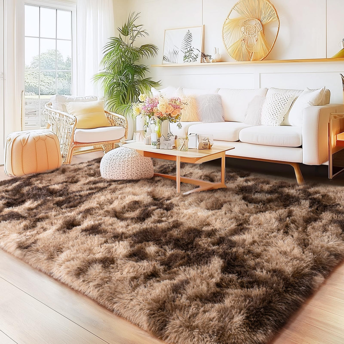 8x10 Area Rugs for Living Room, Large Ultra Fluffy Fuzzy Shag Rug for Bedroom, Modern Plush Soft High Pile Upgrade Non-Slip Carpet for Kids Girls and Boys Room Decor, Tie-Dyed Blue Grey