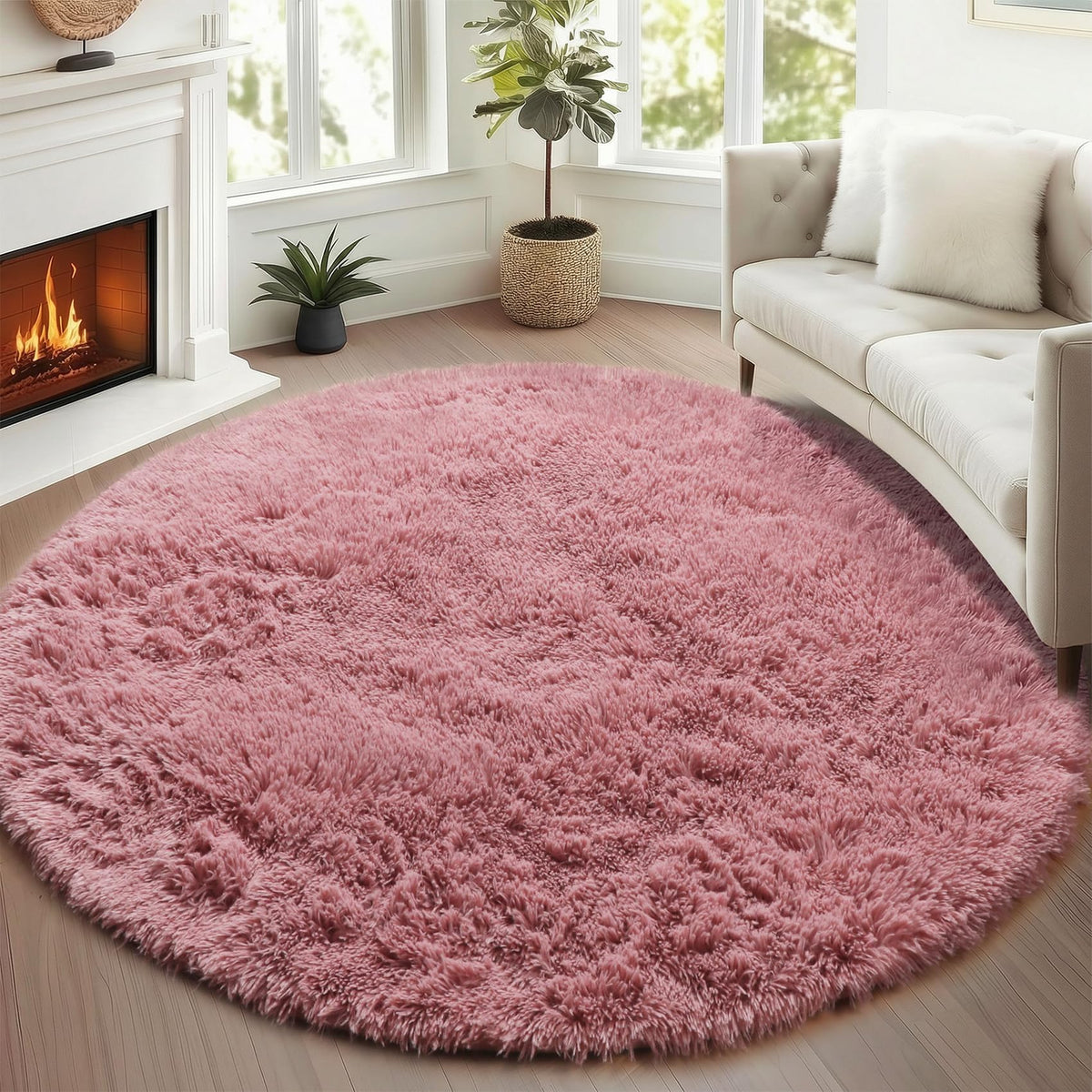 Area Rugs for Living Room Bedroom, 5x8 Fluffy Tie-Dyed Light Grey Shag Rug