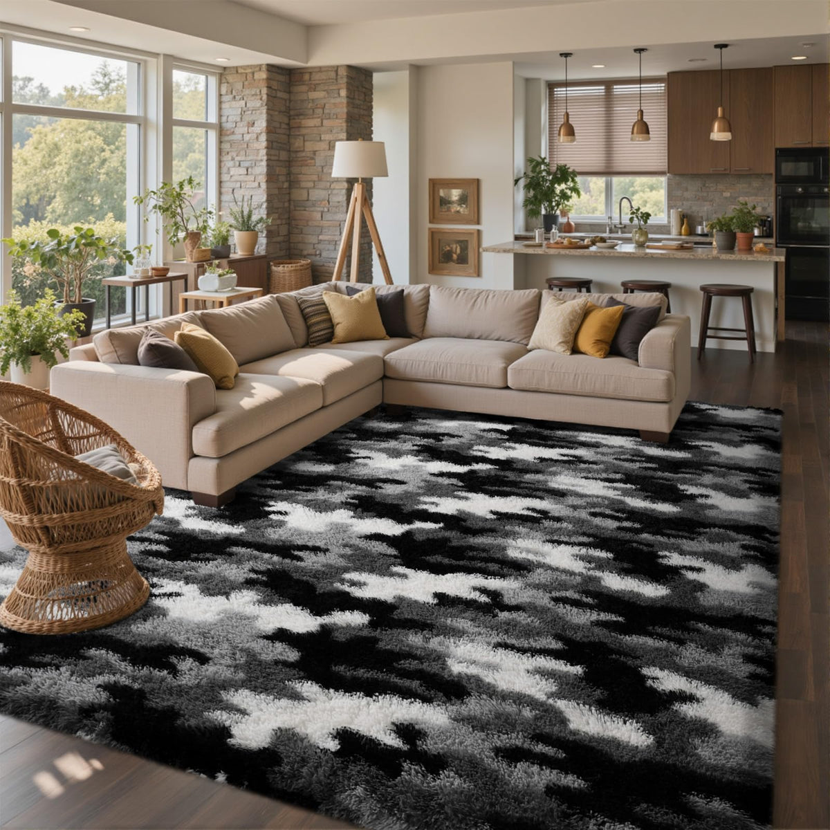 8x10 Ft Extra Large Shag Rugs for Living Room, Tie Dyed Ultra Soft Fluffy Furry Area Rugs for Bedroom Indoor Floor, Aesthetic Carpet for Kids Home Decor (Dark Grey)
