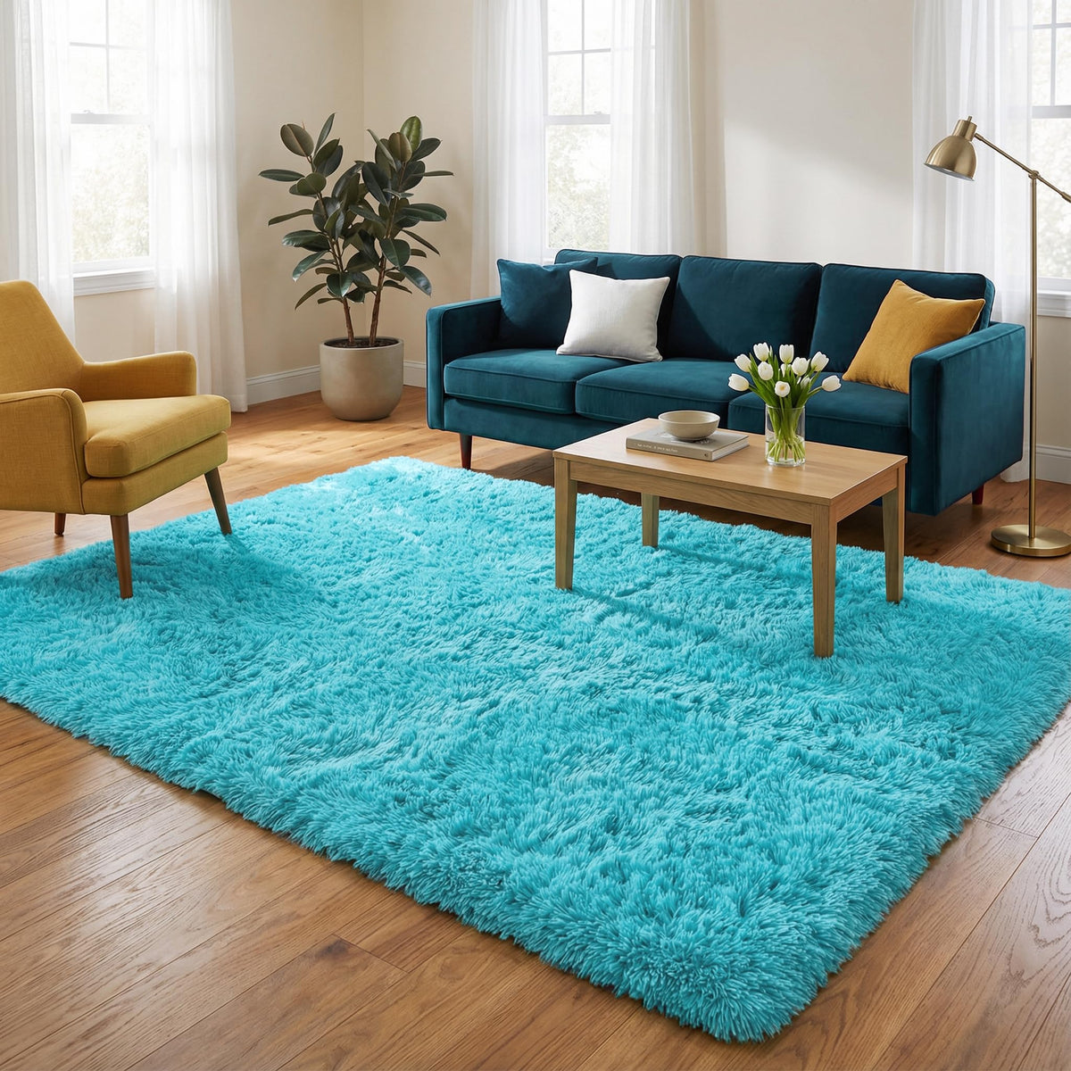Merelax Soft Modern Indoor Large Shaggy Rug for Livingroom Bedroom Dorm Kids Room Home Decor, Non-Slip Plush Fluffy Furry Fur Area Rugs Comfy Nursery Accent Floor Carpet 9x12 Feet, Black