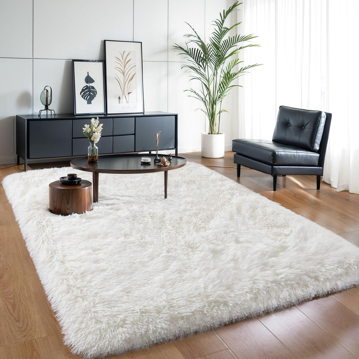 KICHOWUA 4x6 Fluffy Fuzzy Kids Shag Rainbow Rug for Girls Bedroom Playroom