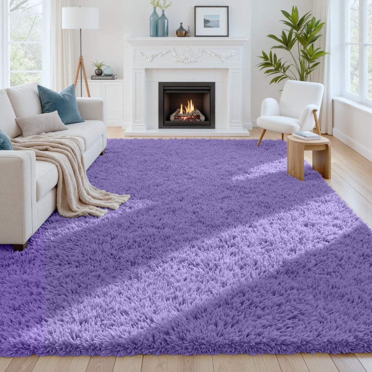 8x10 Fluffy Shag Area Rugs for Living Room Bedroom: Soft Carpet Gray Camel