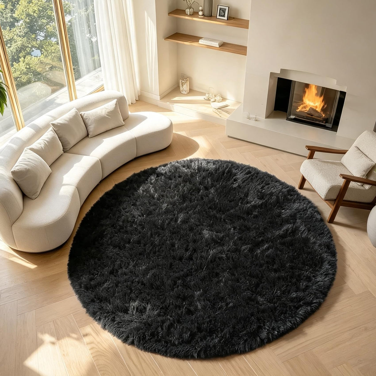 Area Rugs for Living Room Bedroom, 5x8 Fluffy Tie-Dyed Light Grey Shag Rug