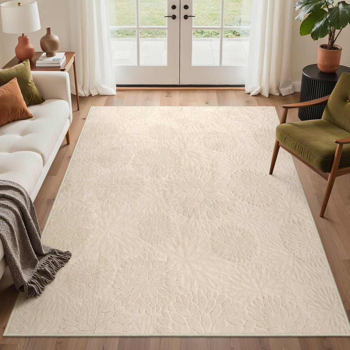GENIMO Beige Rug 5x7 Washable Area Rugs for Living Room, Soft High Low Pile