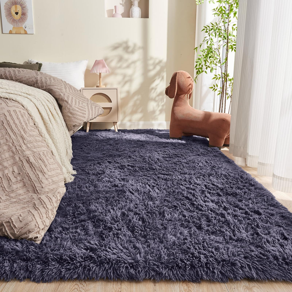 OPPODREAM 5x7 Beige Rugs for Bedroom, Ultra-Soft Fluffy Area Rugs for Living Room, 5 x 7 Shag Carpet for Nursery, Kids, Girl, Boy, Baby, Plush, Fuzzy, Shaggy, Cute Home Decor