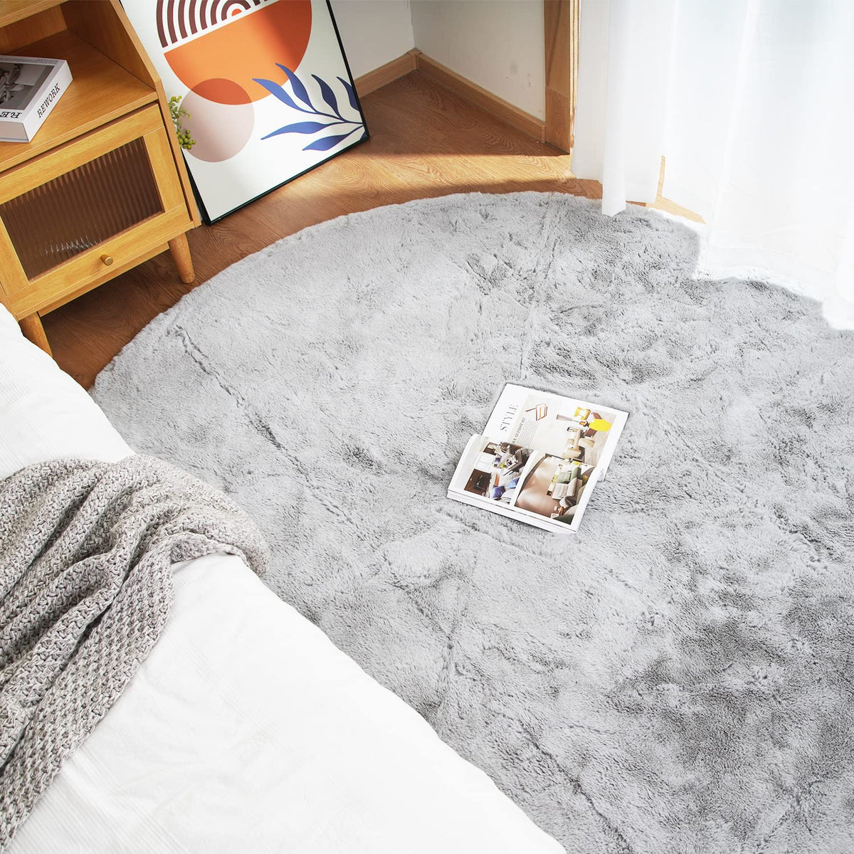 Ghouse White 8x10 Area Rug Fluffy Faux Rabbit Fur Rug White Plush Shag Rug for Living Room Bedroom, Playing Room, Nursery Room