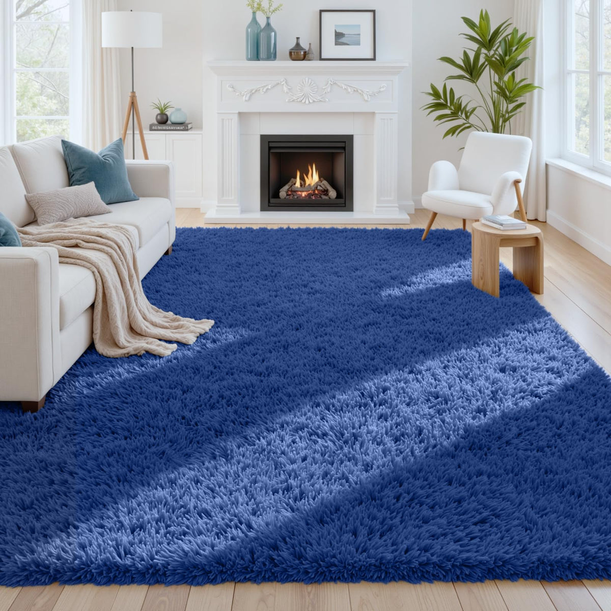 8x10 Fluffy Shag Area Rugs for Living Room Bedroom: Soft Carpet Gray Camel