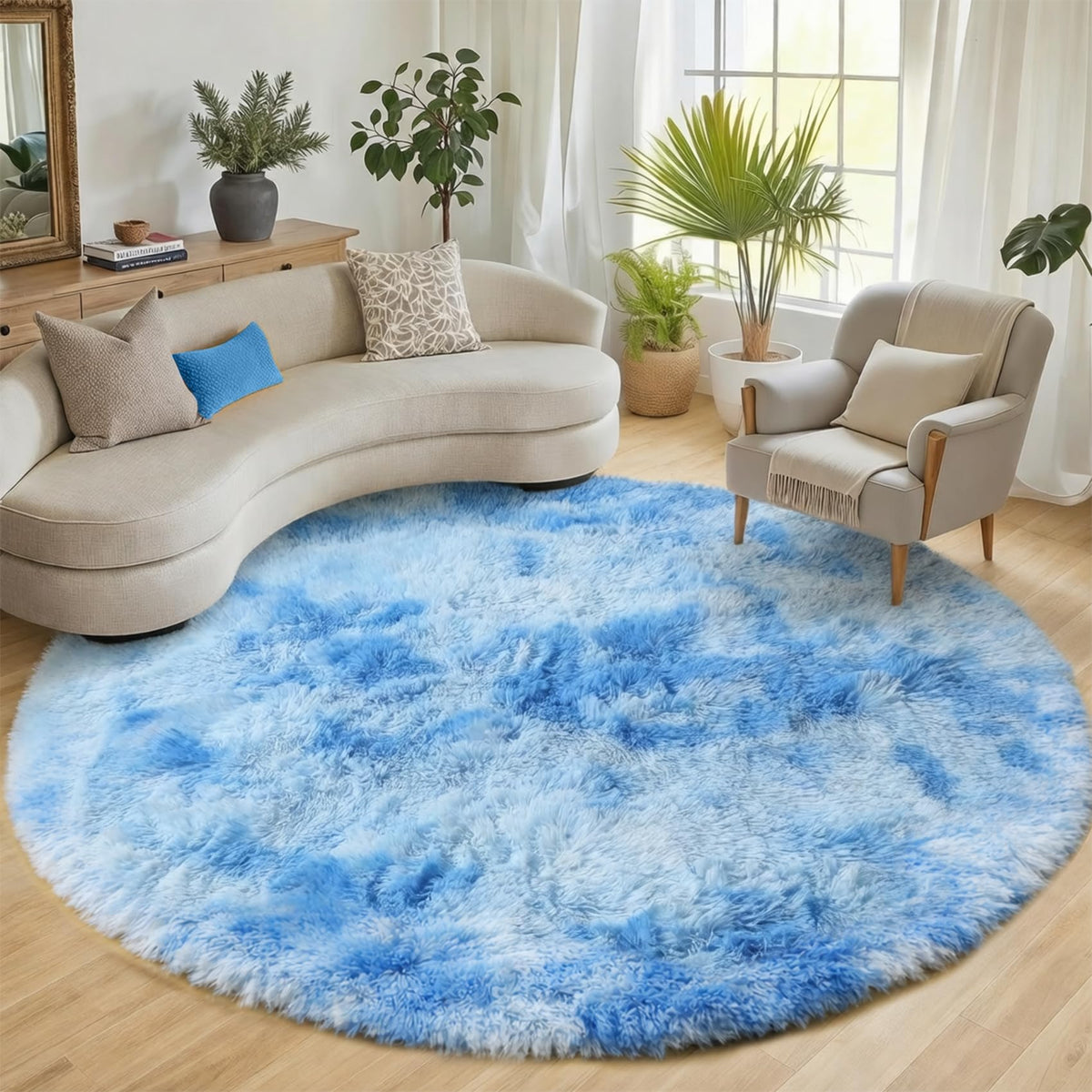 Light Pink Fluffy Round Rug Circle Area Rugs 4ft for Girls Kids Bedroom
