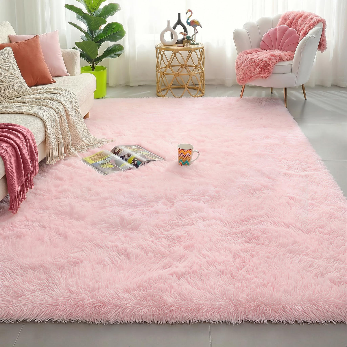 Amdrebio Burnt Orange Shag Plush Large Area Rug 6x9 for Living Room Bedroom