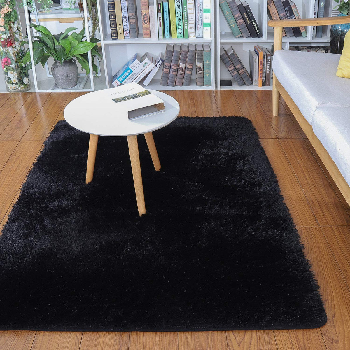 Merelax Soft Modern Indoor Large Shaggy Rug for Livingroom Bedroom Dorm Kids Room Home Decor, Non-Slip Plush Fluffy Furry Fur Area Rugs Comfy Nursery Accent Floor Carpet 9x12 Feet, Black
