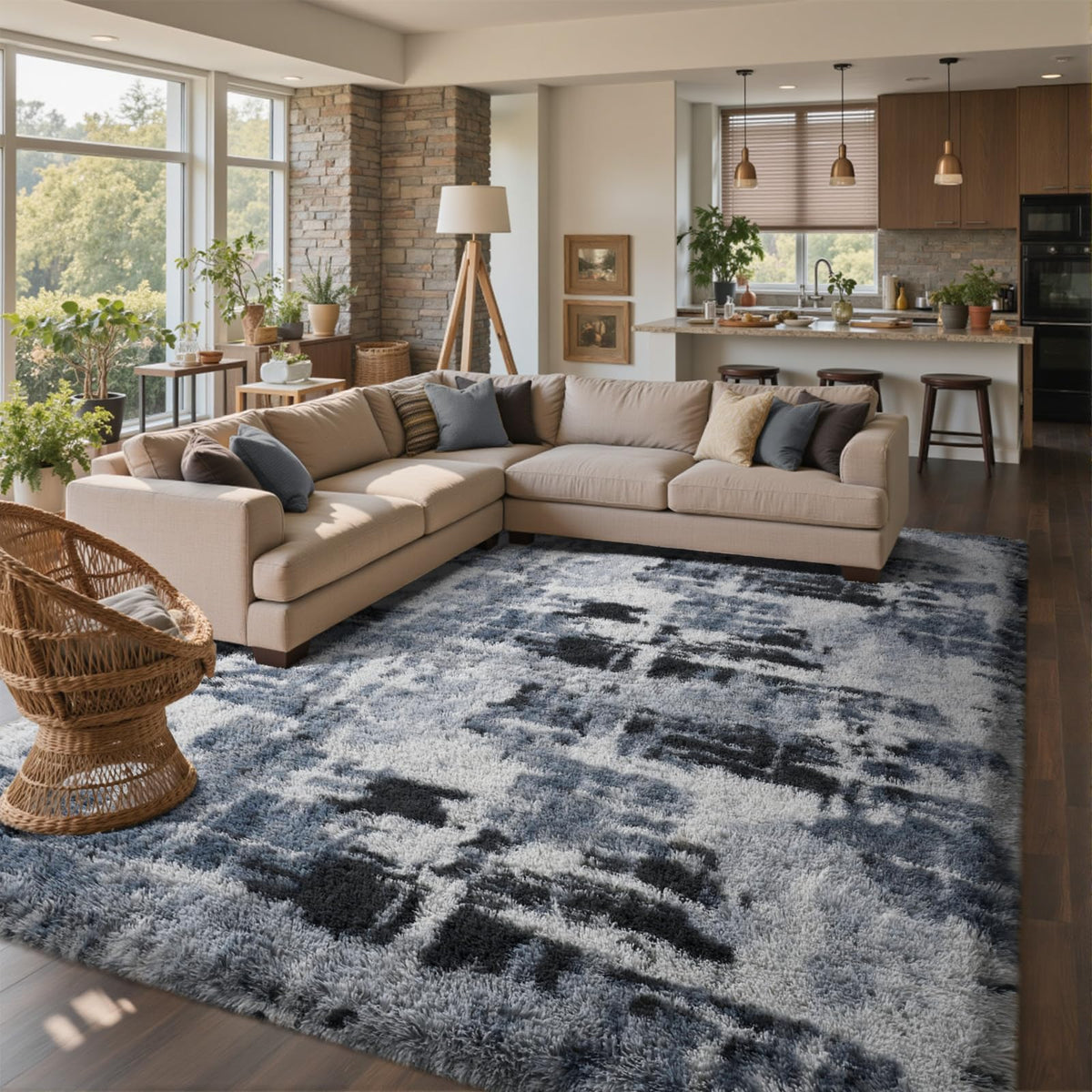 8x10 Ft Extra Large Shag Rugs for Living Room, Tie Dyed Ultra Soft Fluffy Furry Area Rugs for Bedroom Indoor Floor, Aesthetic Carpet for Kids Home Decor (Dark Grey)