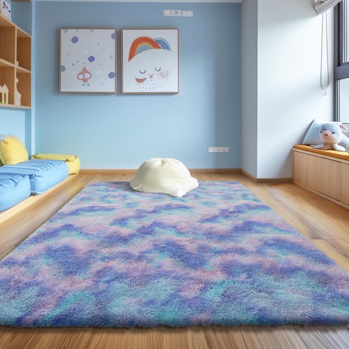 Pink Fluffy Round Area Rugs for Bedroom,3ft Shag Circle Small Area Rugs