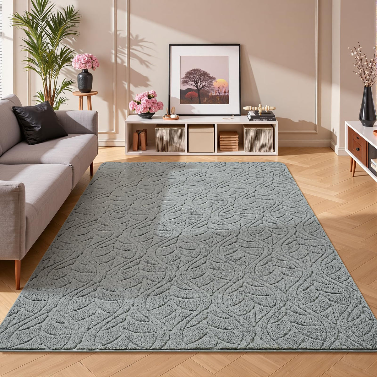 5x7 Black Fluffy Shag Area Rug for Living Room Bedroom