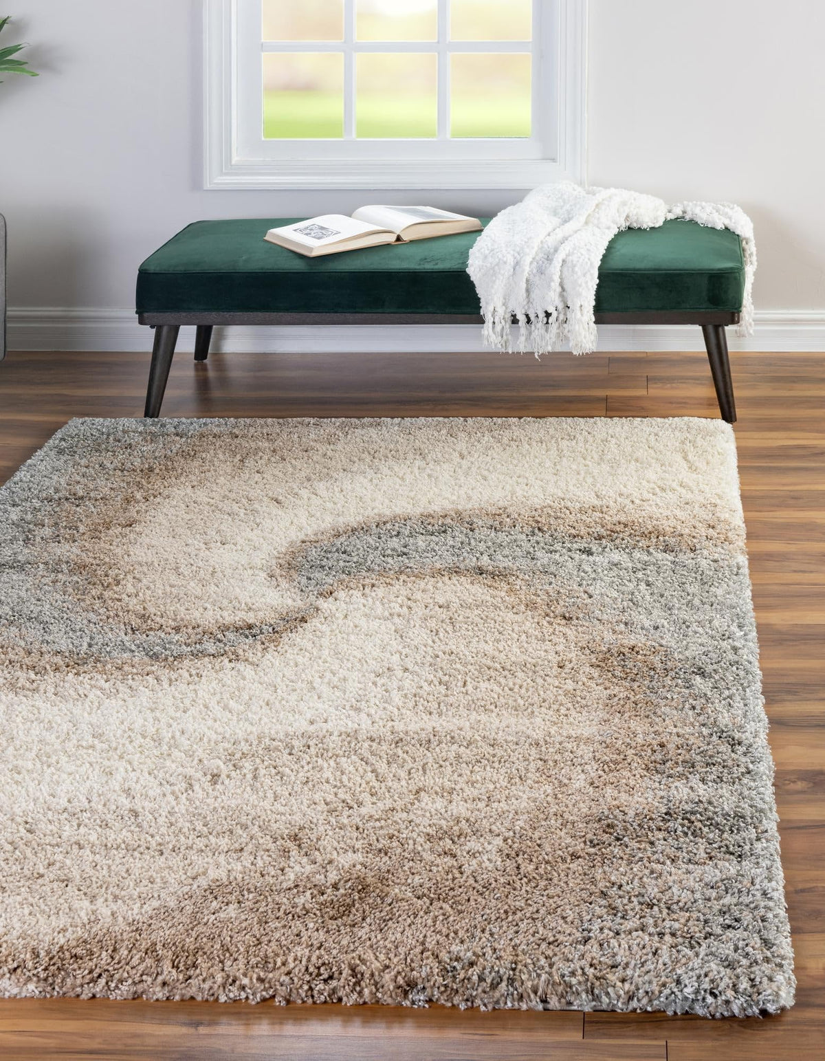 Rugs.com - Soft Touch Shag Rug – 4' 1 x 6' 1 Khaki Shag Rug – Plush Abstract Design for Bedrooms, Living Rooms, and Home Offices