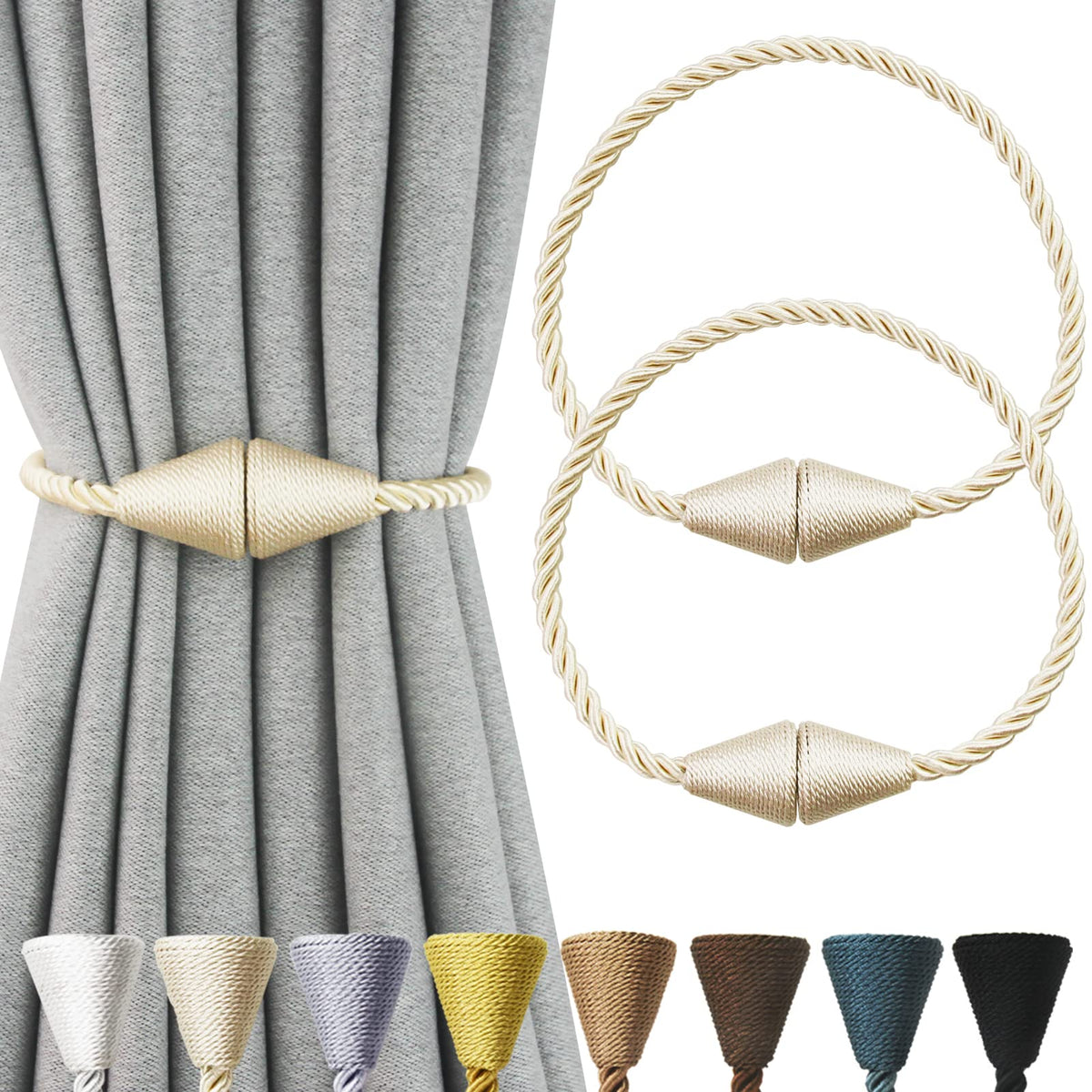 Magnetic Curtain Tiebacks Rope Decorative Holdbacks for Drapes Nieffeiy