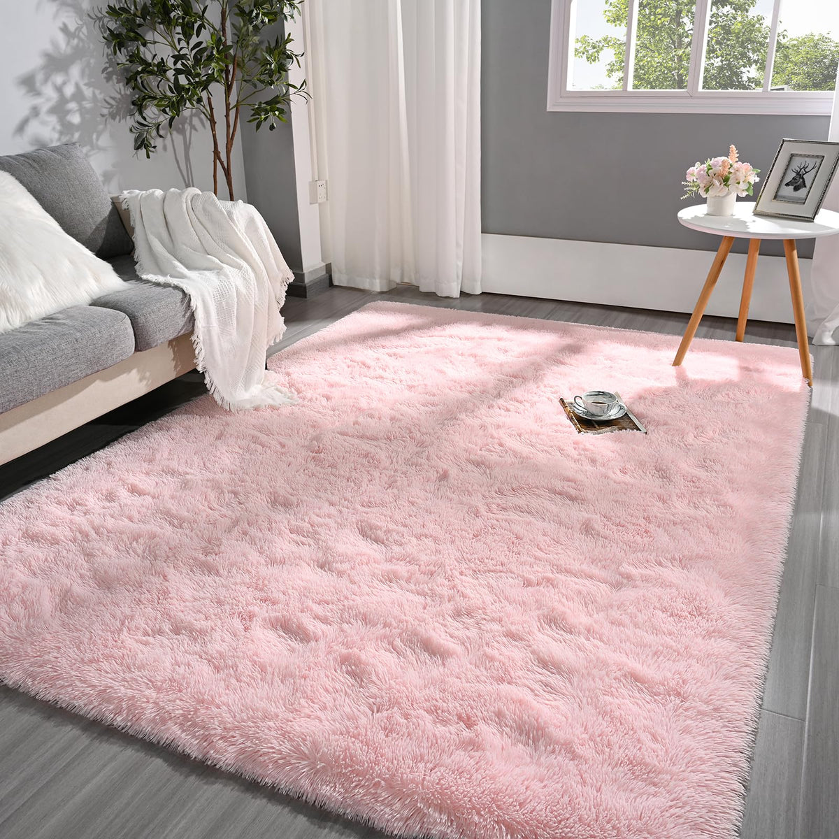 Pettop Fluffy Sage Green Rug for Bedroom Living Room, 6x9 Feet Super Soft Shaggy Plush Fuzzy Rugs for Girls Kids Boys, Non-Slip and Washable Rug for Nursery Classroom, Carpet for Rooms Decor