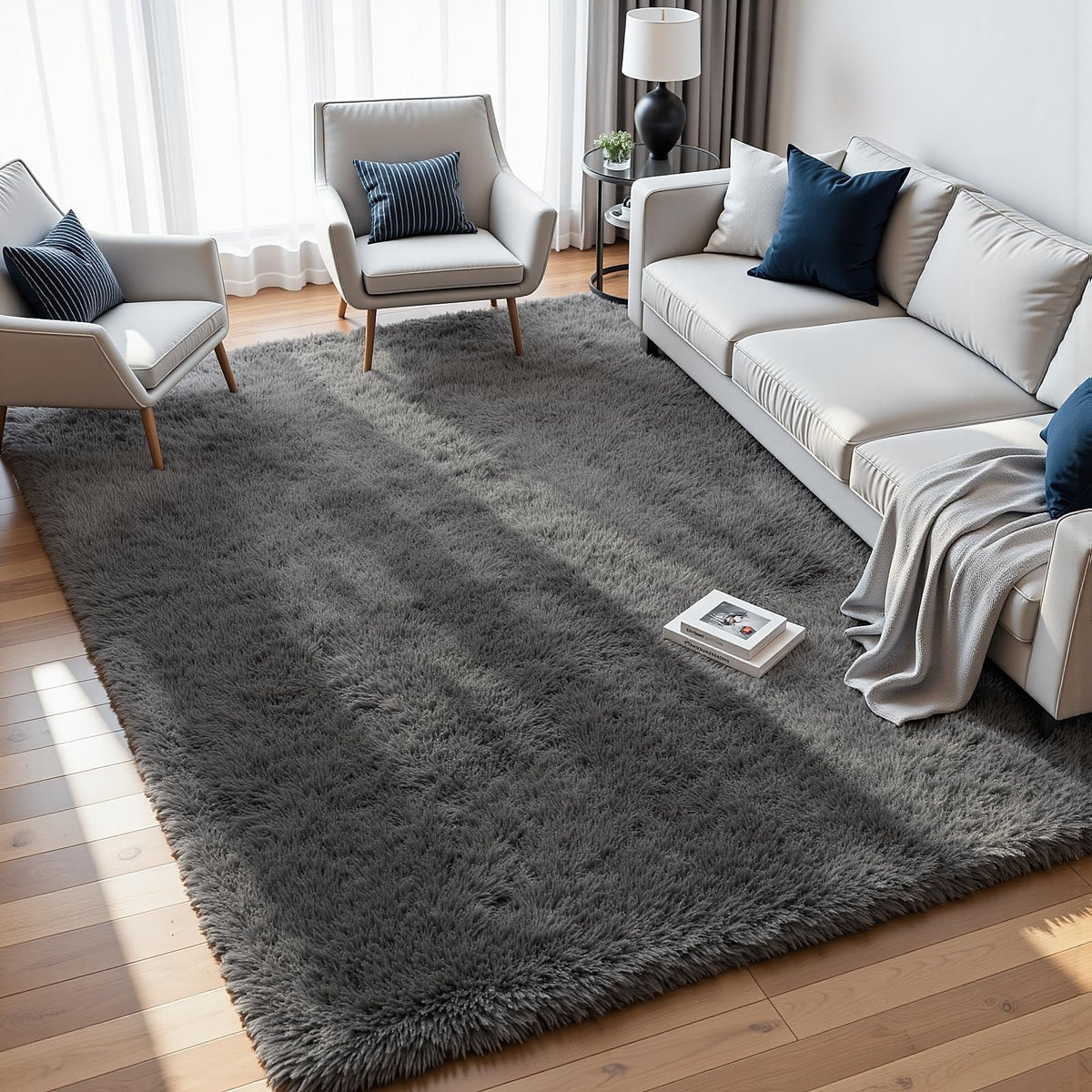 8x10 Fluffy Shag Area Rugs for Living Room Bedroom: Soft Carpet Gray Camel