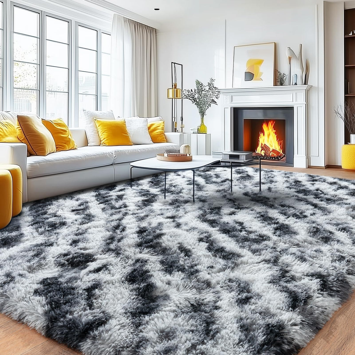 8x10 Area Rugs for Living Room, Large Ultra Fluffy Fuzzy Shag Rug for Bedroom, Modern Plush Soft High Pile Upgrade Non-Slip Carpet for Kids Girls and Boys Room Decor, Tie-Dyed Blue Grey