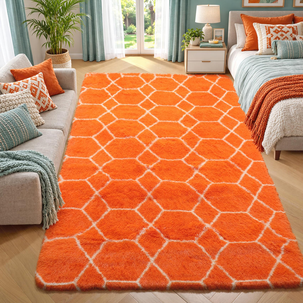 Area Rugs for Living Room Bedroom, 5x8 Fluffy Tie-Dyed Light Grey Shag Rug
