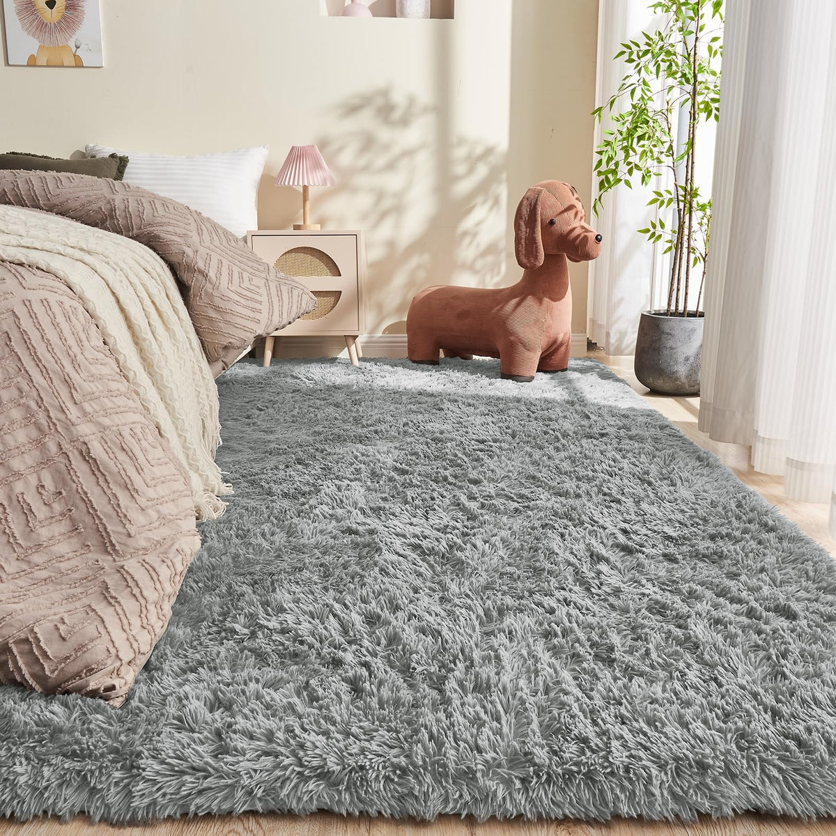OPPODREAM 5x7 Beige Rugs for Bedroom, Ultra-Soft Fluffy Area Rugs for Living Room, 5 x 7 Shag Carpet for Nursery, Kids, Girl, Boy, Baby, Plush, Fuzzy, Shaggy, Cute Home Decor