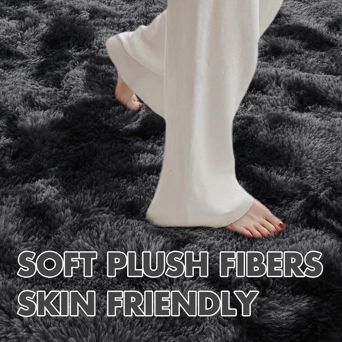 8x10 Ft Extra Large Shag Rugs for Living Room, Tie Dyed Ultra Soft Fluffy Furry Area Rugs for Bedroom Indoor Floor, Aesthetic Carpet for Kids Home Decor (Dark Grey)
