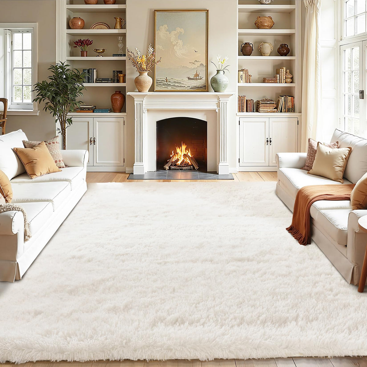 White Fluffy Area Rugs for Bedroom - 5x7 Soft Plush Shag Rug for Living Room Nursery Kids Room - Non Slip Fuzzy Shaggy Floor Carpets for Girls Boys Play Room Dorm Decor,Cream White
