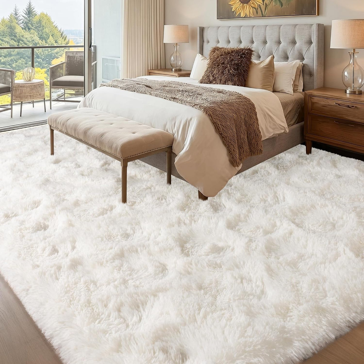 Mugorn 8x10 Area Rugs for Living Room, Large Fluffy Cream White Rugs