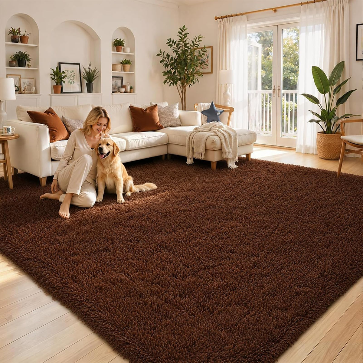 8x10 Area Rugs for Living Room,Cream Large Shaggy Carpet Plush Furry Rug