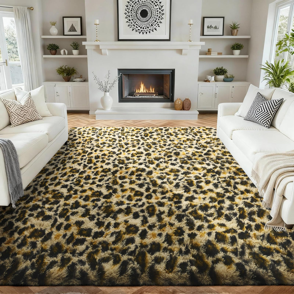 Ophanie 8x10 Area Rugs for Living Room, Washable Non-Slip Fluffy Soft Large Shag Bedroom Carpet, Ivory Big Indoor Nursery Rug, Carpets for Boy and Girls Room Dorm Decor with Over 99 pcs Pile fibers