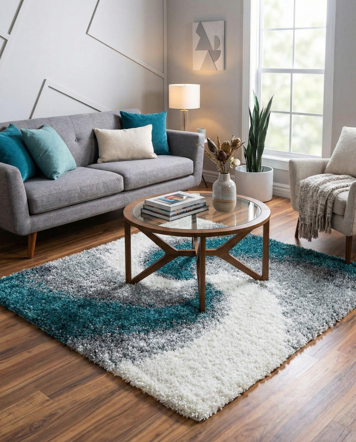 Rugs.com - Soft Touch Shag Rug – 4' 1 x 6' 1 Khaki Shag Rug – Plush Abstract Design for Bedrooms, Living Rooms, and Home Offices