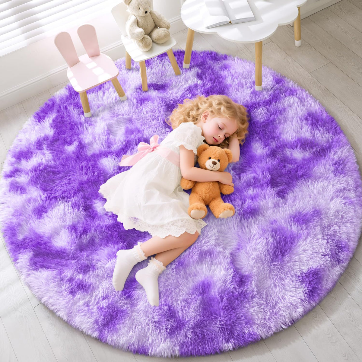 EVOIONOS Area Rug for Bedroom Living Room, Machine Washable 5x7 Fluffy Shag Rug, Soft Plush Non Slip Carpet for Indoor Floor Bedside Nursery Kids Girls Room Dorm, Home Decor Aesthetic, ‌Tie-Dye Camel