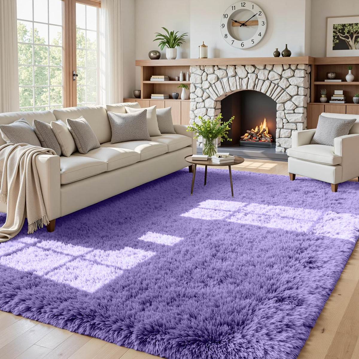 8x10 Fluffy Shag Area Rugs for Living Room Bedroom: Soft Carpet Gray Camel