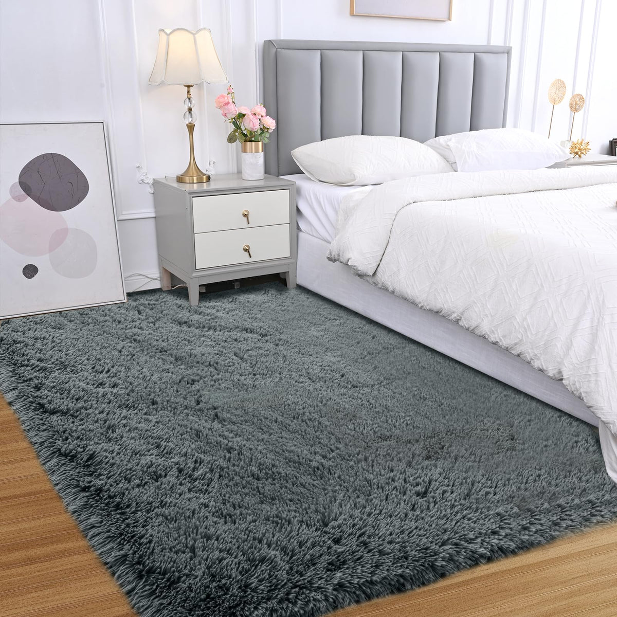 Grey Shag Rug for Living Room 6x9 - Soft Fluffy Plush Area Carpet