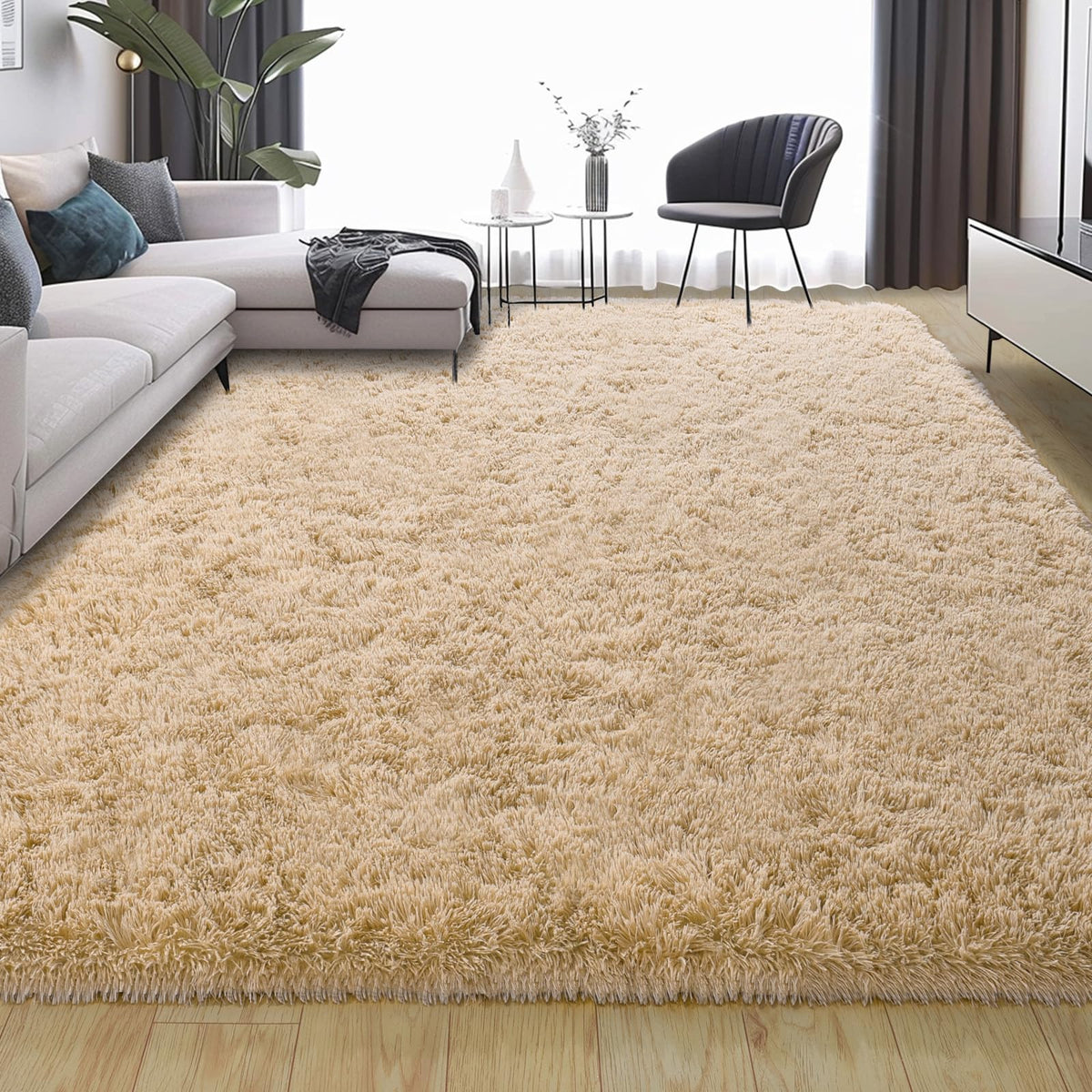 9x12 Large Shag Rugs for Living Room, Washable Abstract Blue Yellow