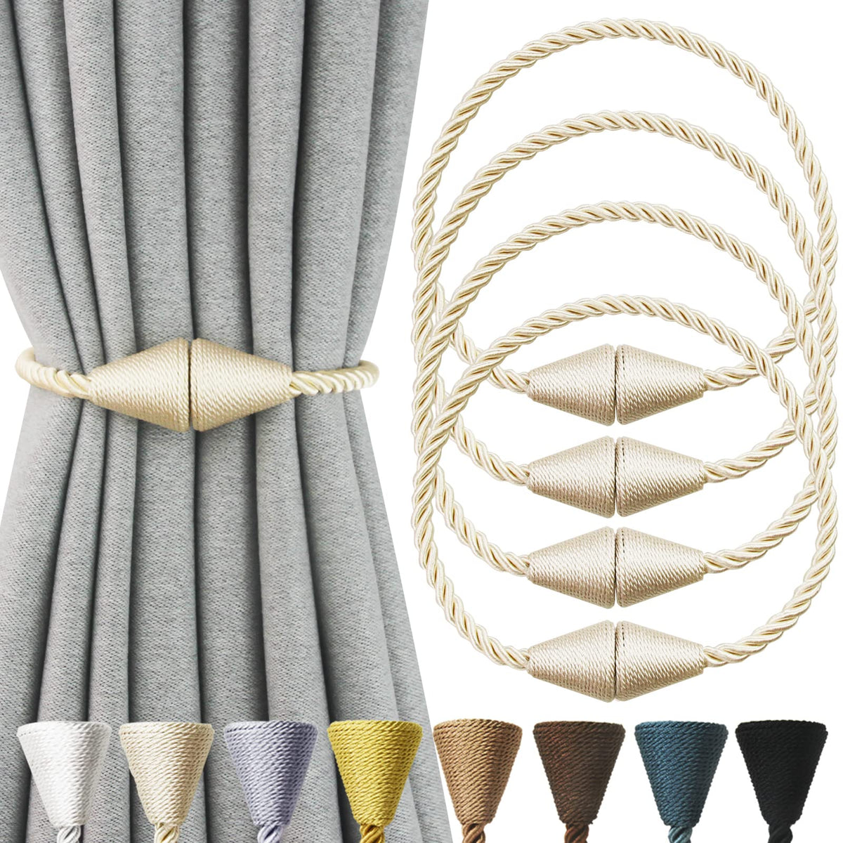 Magnetic Curtain Tiebacks Rope Decorative Holdbacks for Drapes Nieffeiy