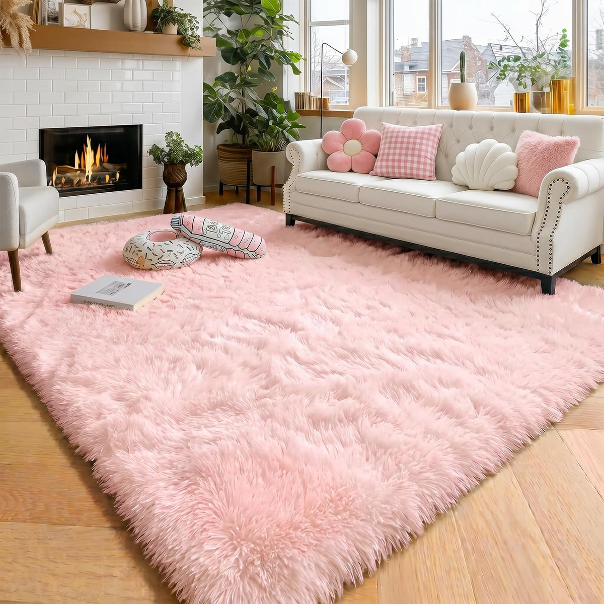 Amdrebio Burnt Orange Shag Plush Large Area Rug 6x9 for Living Room Bedroom