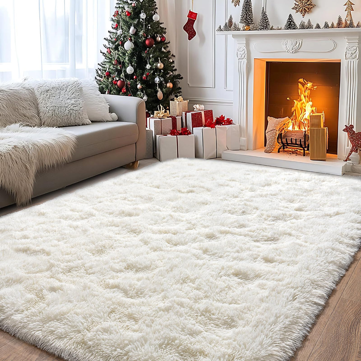 Pionblank 8x10 Rug for Living Room, Fluffy Large Area Rug, Cream White