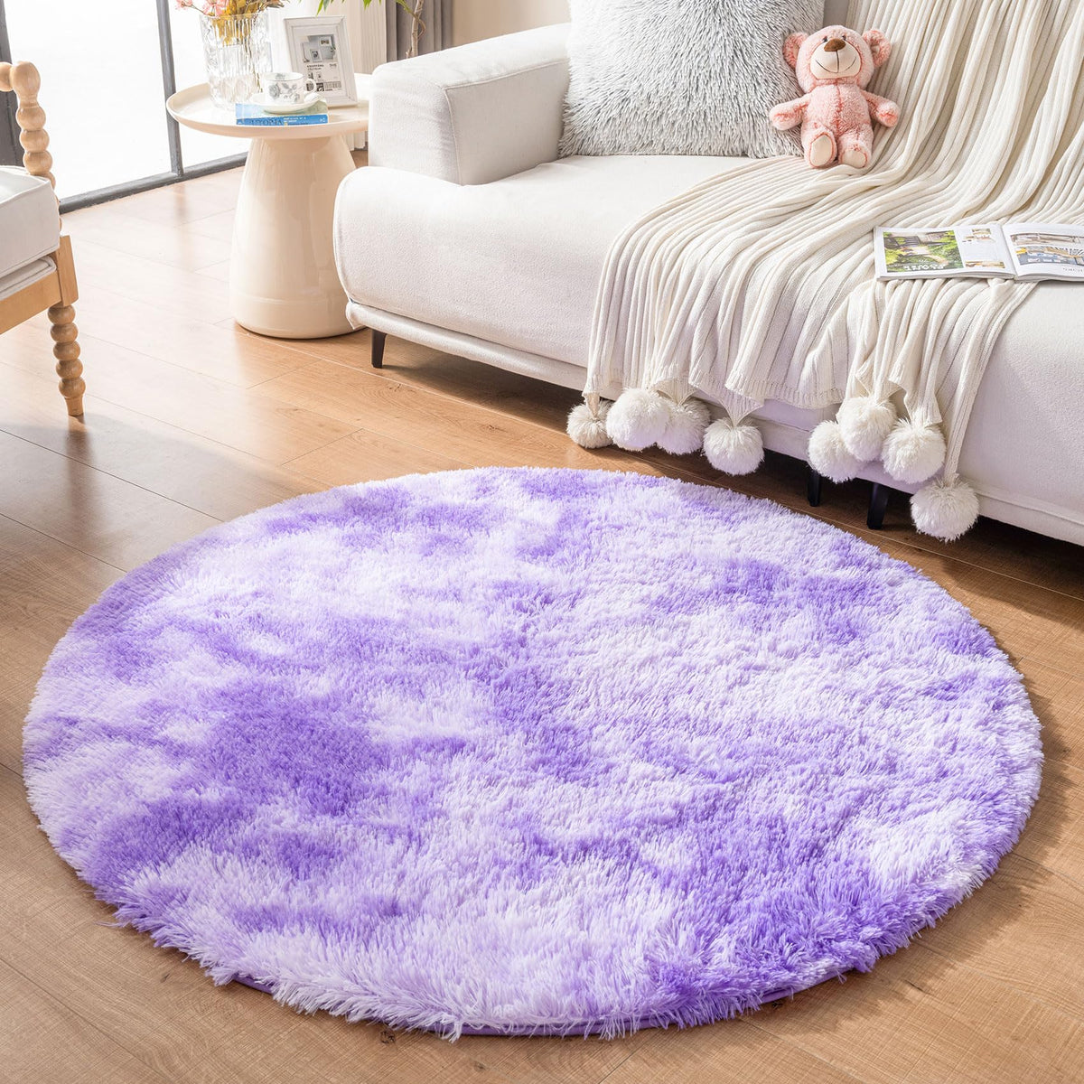 duduta Navy Blue Fluffy Bedroom Rug 3x5 ft, Tie-Dye Shag Plush Area Rug
