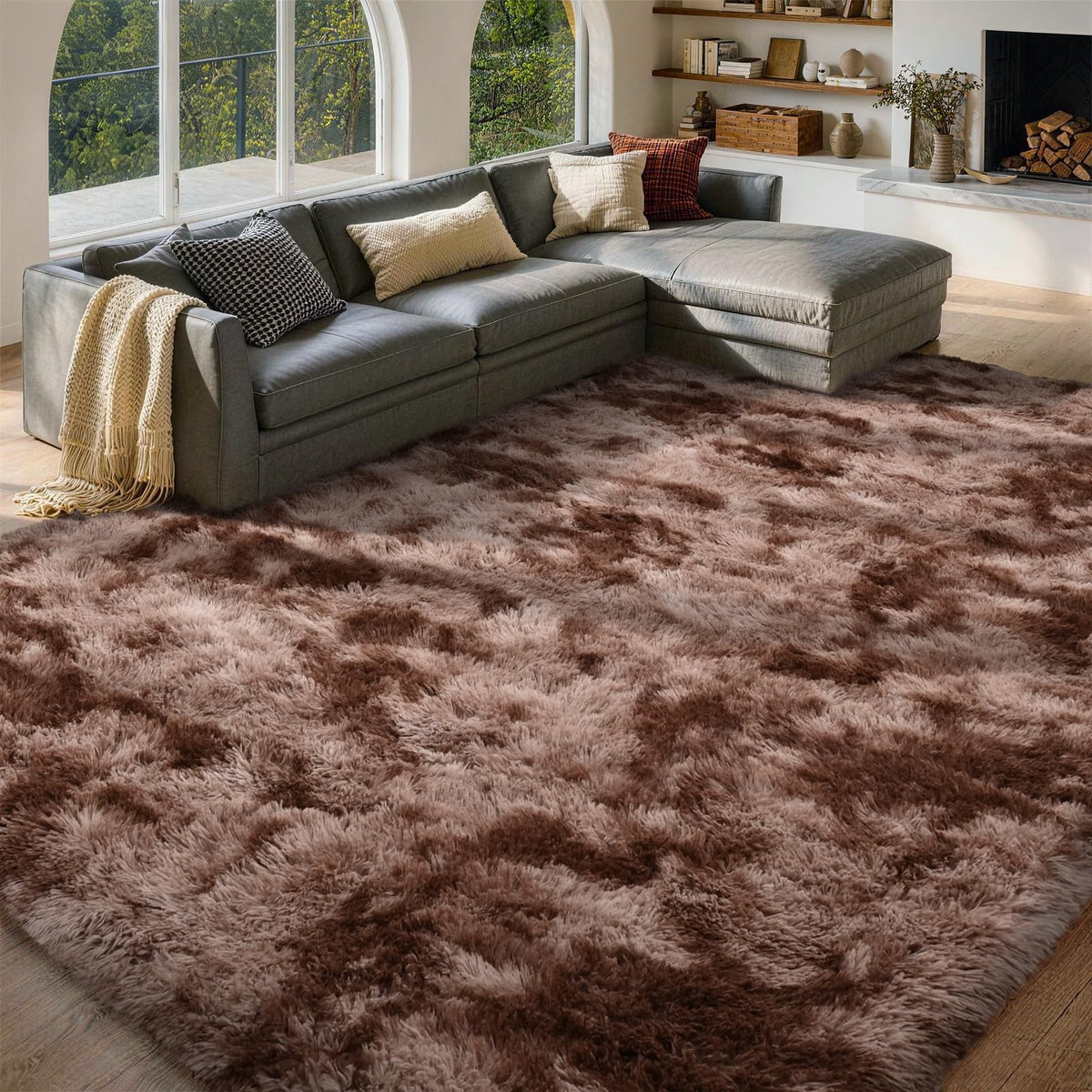 8x10 Area Rugs for Living Room Fluffy Carpet(Black)