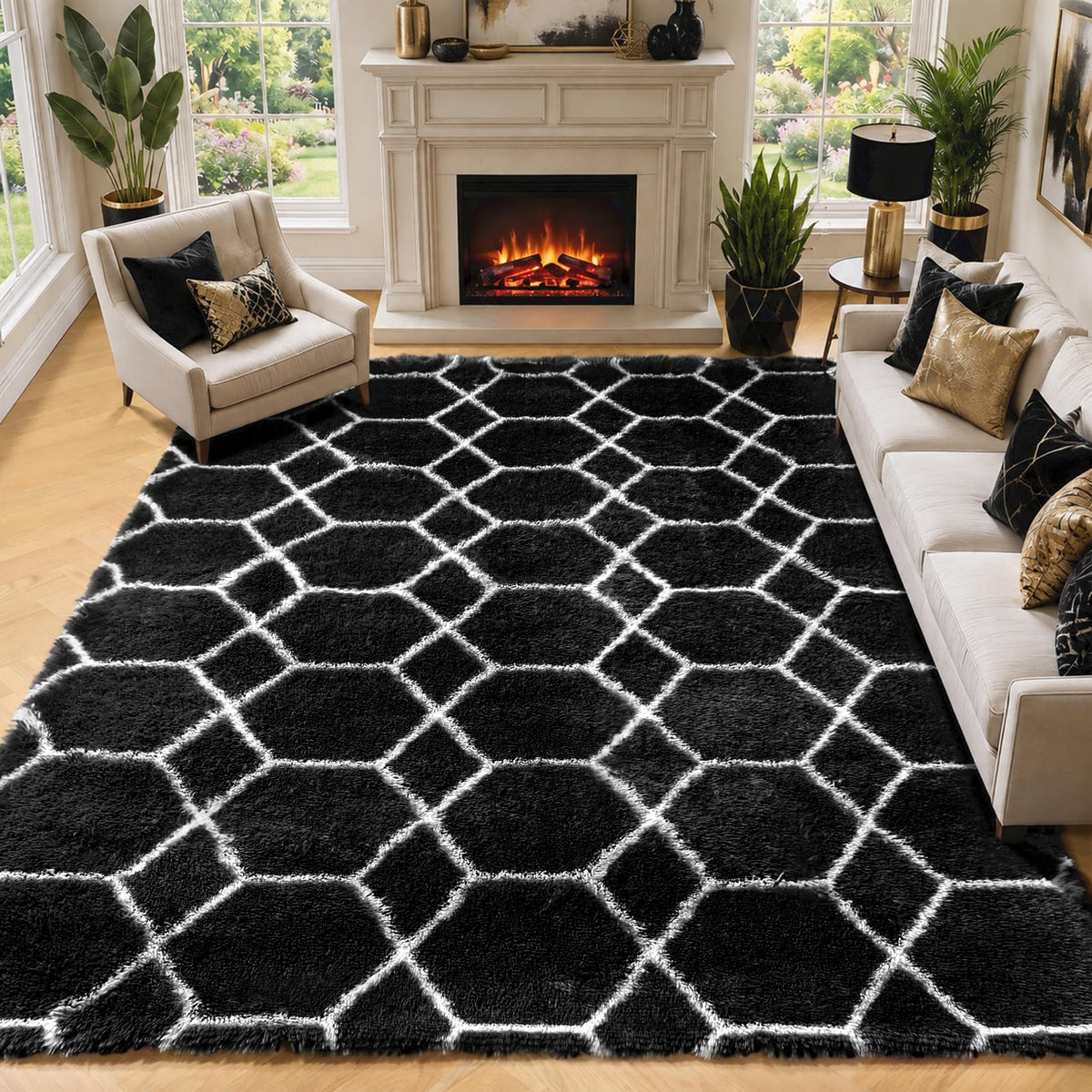 Area Rugs for Living Room Bedroom, 5x8 Fluffy Tie-Dyed Light Grey Shag Rug